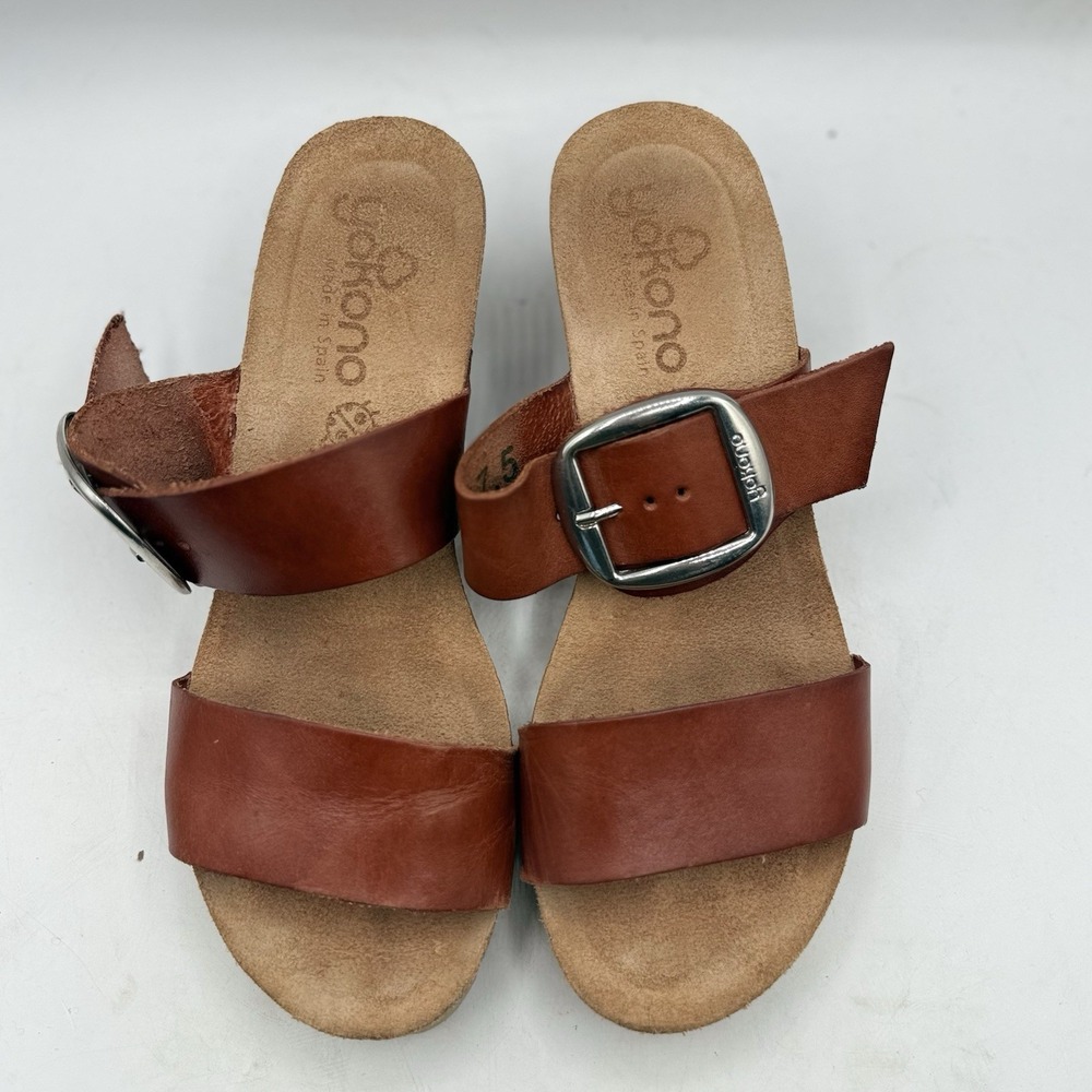 Yokono Caramel Cork Wedge Slide Leather Straps Sandals Women 7.5 Made In Spain - Picture 7 of 9
